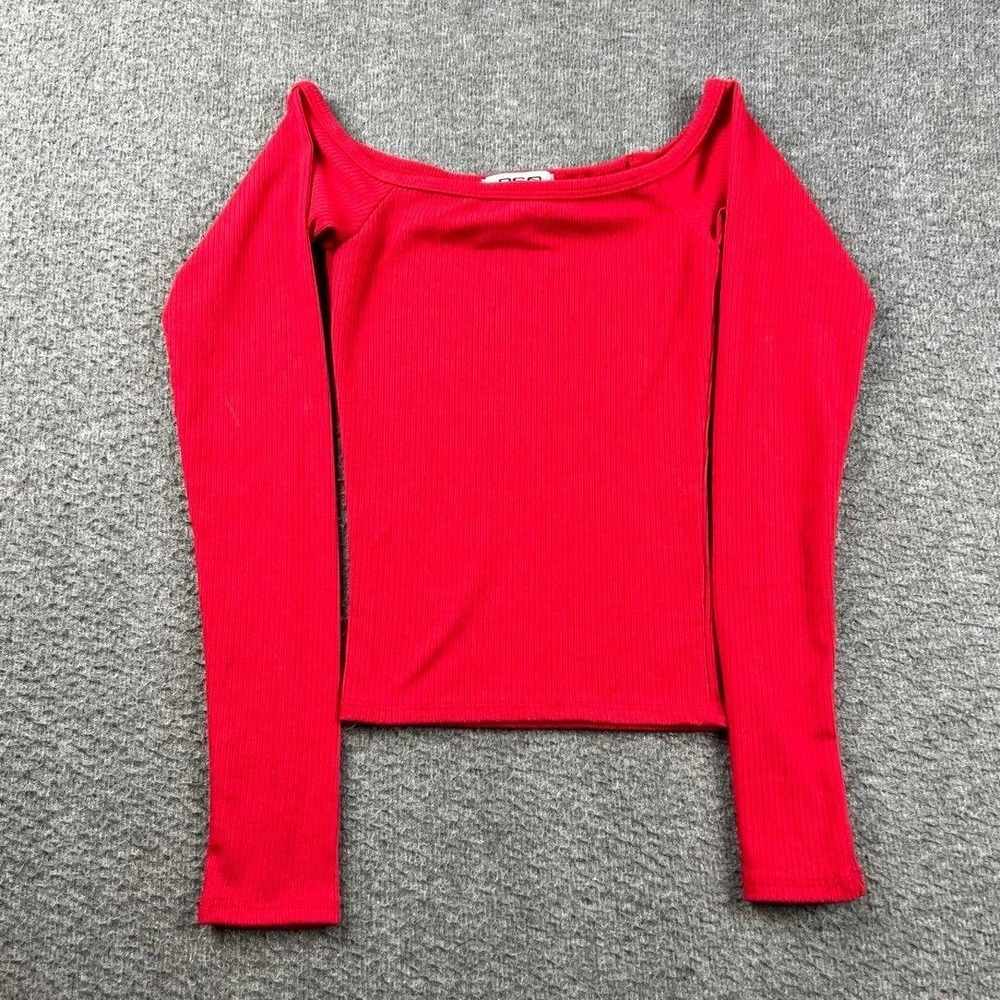 RSQ Women's XXS Red Ribbed Off The Shoulder Long‎ Sleeve Top RN108168